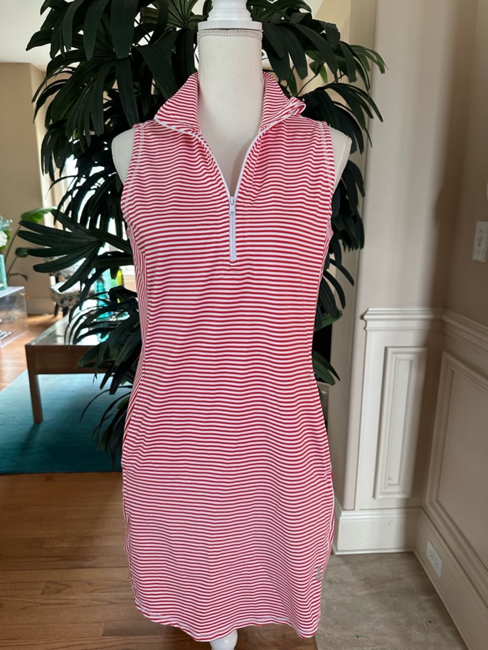 ❤️Tommy Bahama Island Zone Red & White Striped Sleeveless 1/4 Zip Sport Dress S